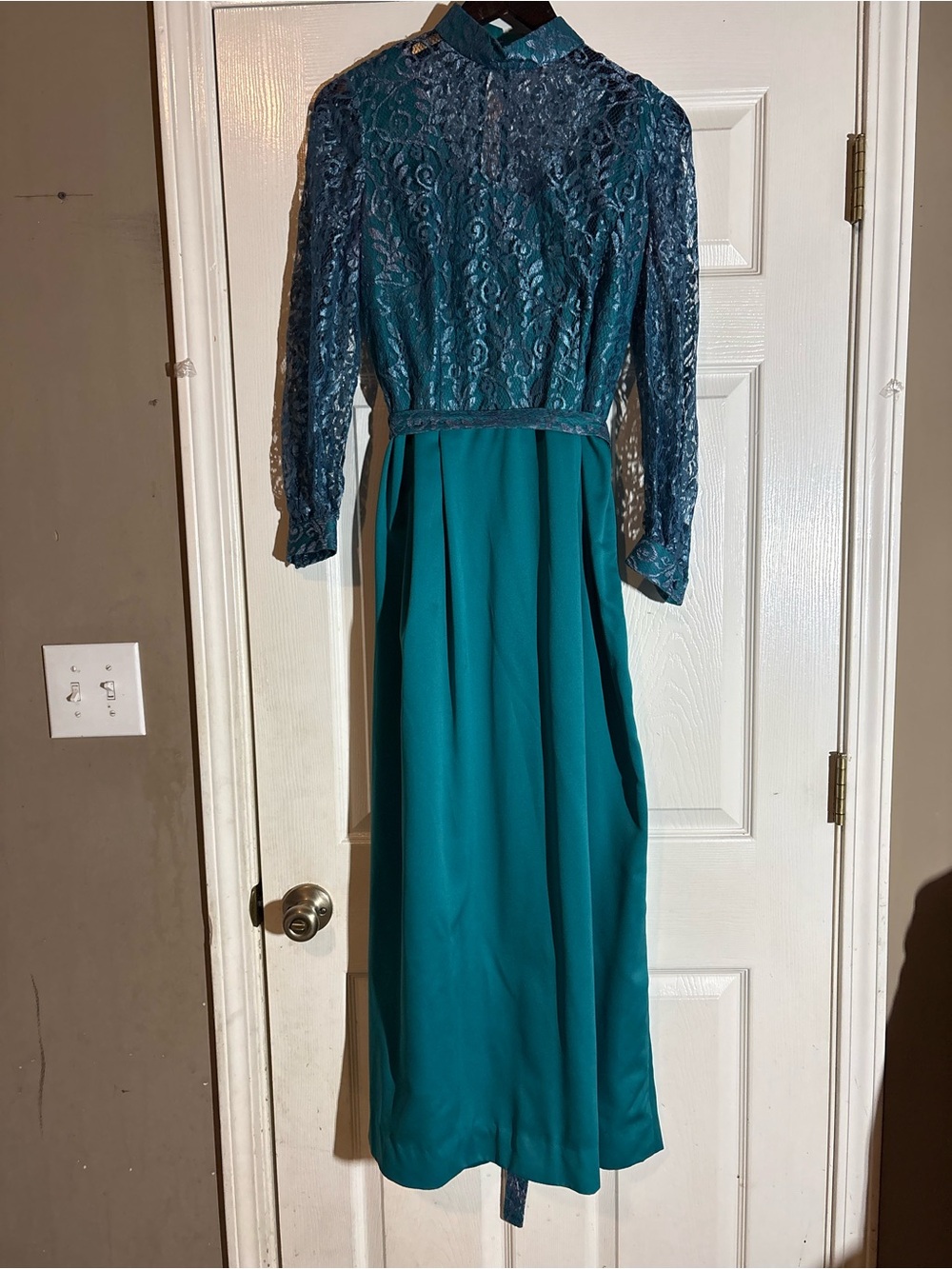 Teal Lace Bodice Dress - Women's Elegant Evening Dress